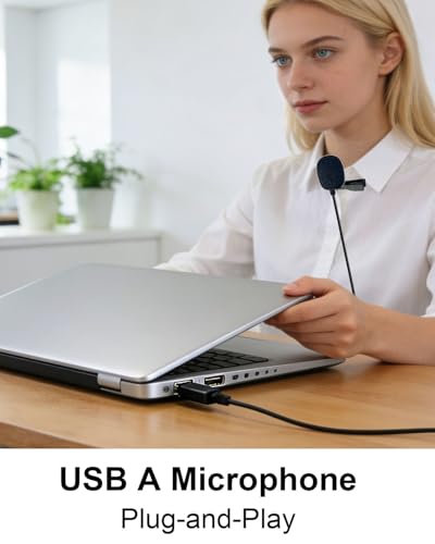 USB Lavalier Microphone for Computer, Omnidirectional Condenser USB-A Computer Microphone for Laptop, PC and Mac, Perfect Podcasting, Gaming, Streaming and Desktop Mic, 2M Cable