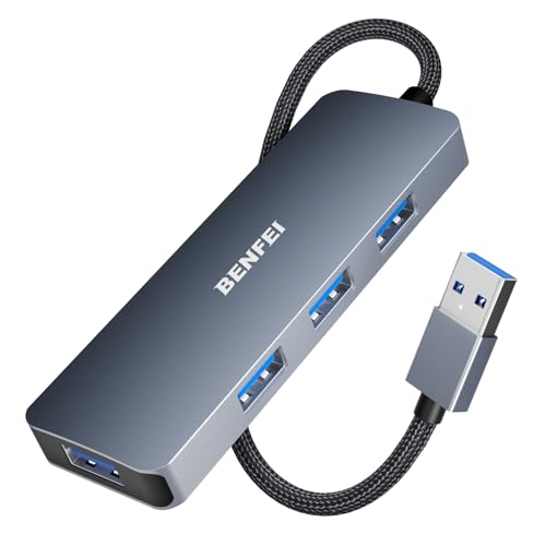 BENFEI USB 3.0 Hub, 4 Ports USB A Splitter Ultra-Slim Expander for Mouse, Keyboard, Flash Drive, U Disk, Printer Compatible with Laptop, Desktop PC, Xbox, PS5, and More - color: Gray, size: 0.5 Feet