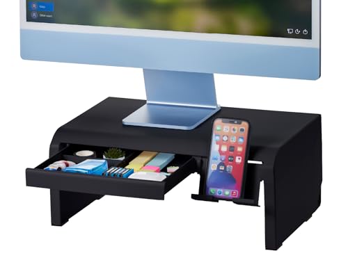 Bostitch Konnect Adjustable Monitor Riser with Drawer & Cell Phone Holder, Laptop Stand for Desk, 4 Height Levels, Cable Management & Rubber Feet - color: Black, style: Deluxe Laptop Stand
