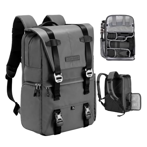 K&F CONCEPT Camera Backpack, Camera Bags for Photographers Large Capacity Camera Case with Raincover,15-15.6 Inch Laptop Compartment Compatible for Canon/Nikon/Sony/DJI Mavic Drone - color: Grey