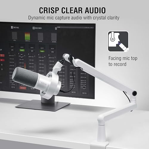 FIFINE Studio XLR Mic and Boom Arm Bundle, Dynamic Microphone with Mute Button, Gain Knob, Shock Mount for Recording, Low Profile Mic Stand with Cable Management for Podcast Gaming (K688W+BM88W)