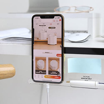 Multifunctional Monitor Memo Board,Clear Screen Memo Board,Sticky Note Holder,Transparent Memo Phone Holder,Computer Monitor Message Board for Office Home (White)