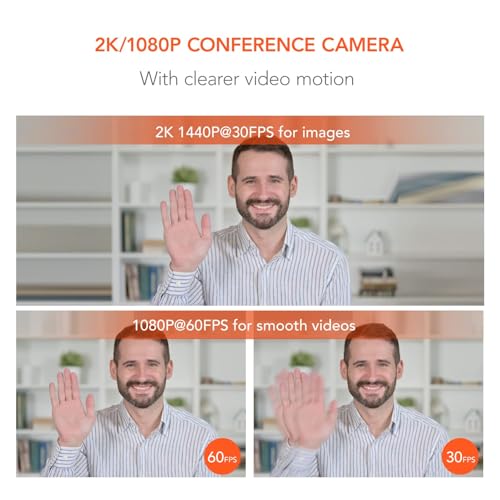 Nuroum V15AFL 2K Webcam with Ring Light for Streaming, Autofocus Webcam for PC w/Noise Cancelling Dual Mics, 1080P 60fps, 75° FOV&Lightweight, USB Web Camera Plug&Play for Zoom/Teams/OBS/Xsplit, white