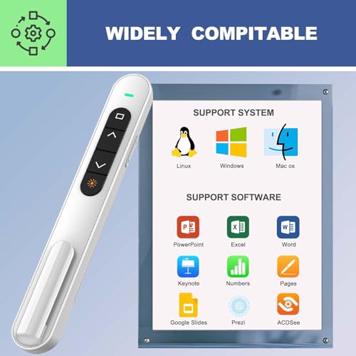 QUI Presentation Clicker with Volume Control, 2.4GHz USB Wireless Presenter Remote, PowerPoint Clicker Slide Advancer Compatible with Mac, Windows, Google Slides, Keynote - color: White, size: S