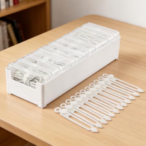 11 Box Cable Organizer Storage Box, Desktop Cable Management with Cable Straps, Power Cord Organizer for Office,Home,Travel, Desk Accessories Storage Stationery Supplies (Clear)