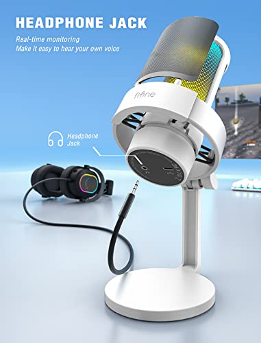 FIFINE Gaming USB PC Computer RGB Microphone for Live Streaming, Meeting, Podcasting, Video, Condenser Mic with Monitoring Headphone Jack, Light Control, for MAC OS/Windows-AmpliGame A8 White - size: A8W-Desktop