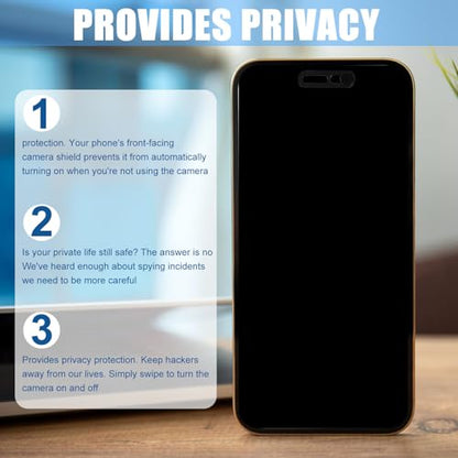 2pcs Front Camera Cover Slide, Ultra Thin Webcam Cover Front Phone Camera Protection to Protect Privacy and Security Compatible with iPhone 15 16 17 Air 14 17 Pro Max (Black)