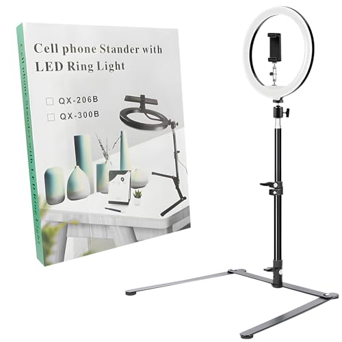 Desktop Phone Tripod with Led Lights & Microphones for Video Recording, Mini Projector, Live Streaming, Drawing Sketching, Baking, Scanning Projects, 360 Rotations-gooseneck Cellphone Holder