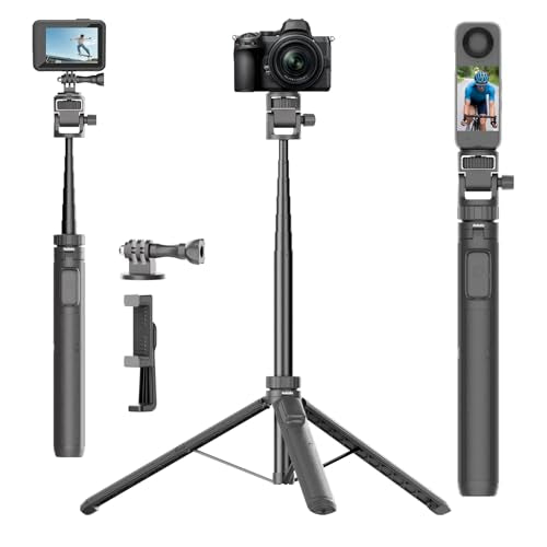 70" Selfie Stick Tripod for Gopro Action Camera, Lightweight Phone Tripod Stand with Wireless Remote & Phone Holder, Compatible with iPhone, GoPro, DJI, Insta360