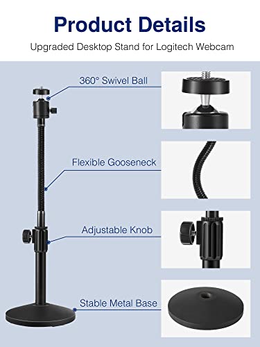 Puroma Webcam Stand Goose-Neck Mount Stand Upgraded Desktop Stand for Logitech Webcam C922 C930e C920S C920 C615 and Other Webcam with 1/4" Thread