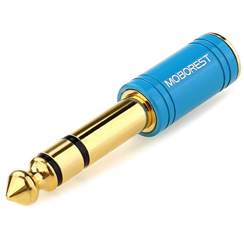 MOBOREST 1/4'' to 3.5mm Stereo Pure Copper Adapter. 6.35mm Male to 3.5mm Female Headphone Jack Adapter, TRS Stereo Audio Connector for Guitar Amp, Piano, Speaker, Aux Cord (1BLUE) - color: 1BLUE