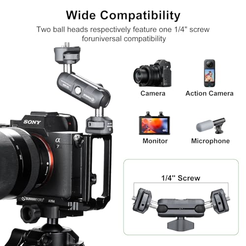FANAUE Mini Articulating Arm Mount Camera Accessories Compatible with 1/4"-20 to 1/4"-20 Connectors (with Locating Pins) Aluminum-Built Arm Offers Flexibility Connectors