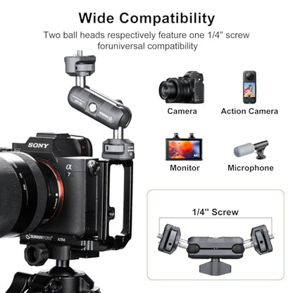FANAUE Mini Articulating Arm Mount Camera Accessories Compatible with 1/4"-20 to 1/4"-20 Connectors (with Locating Pins) Aluminum-Built Arm Offers Flexibility Connectors