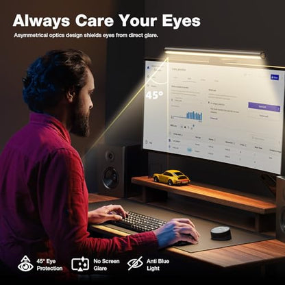 Douxlife Monitor Light Bar with Visual Wireless Remote & Touch Dual Control, Eye-Care Computer Monitor Lamp with Asymmetrical Optical Design, Stepless Dimming Screenbar for Home Office Gaming, Gray - color: Gray