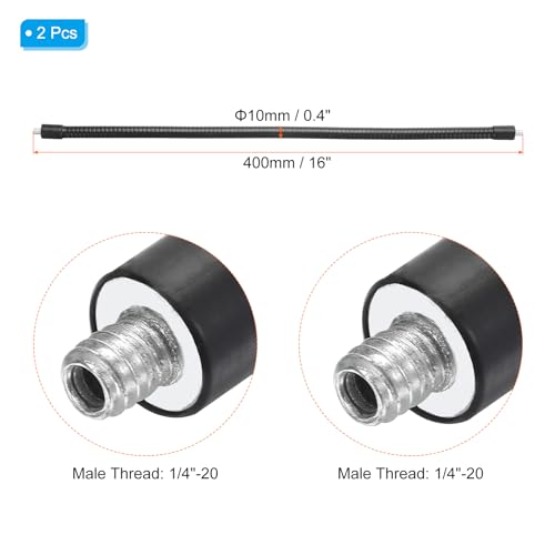 PATIKIL 16" Gooseneck, 2 Pcs 1/4"-20 Male to Male Thread Metal Universal Hose Flexible Arm Gooseneck Tube Extension Holder for Action Camera, Phone, Microphone, Black - size: 16"
