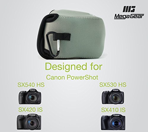 MegaGear ''Ultra Light'' Neoprene Camera Case Bag with Carabiner for Canon PowerShot SX540 HS, SX530 HS, Canon PowerShot SX420 is, SX410 is Digital Cameras (Grey) (MG507), PU Leather - color: Grey