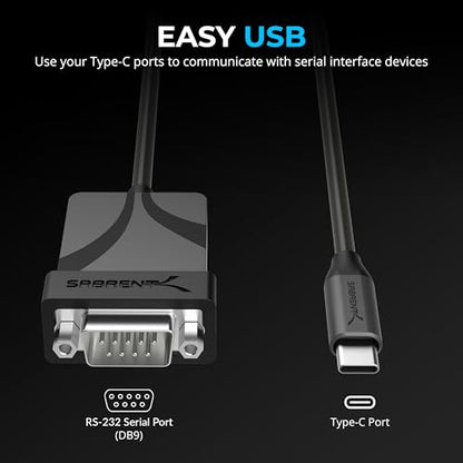 SABRENT USB-C to DB9 Serial RS-232 Adapter Cable 6FT, Prolific PL2303GS Chipset, USB 2.0, 1bps-12Mbps Baud Rate, for POS Terminals, Modems, GPS, Industrial Devices (CB-D9C6) - size: USB-C 6FT – RS-232