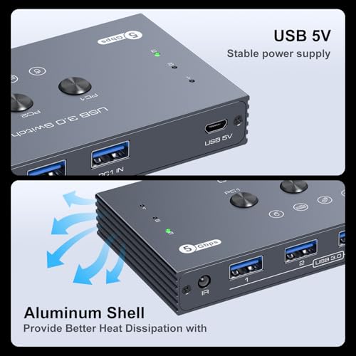 THXCDBID USB 3.0 Switch 3 Computers Sharing 4 USB-A Port USB Switch Selector 5Gbps Sharing Keyboard Mouse Printer Scanner Includes 3 USB 3.0 Input Cables and IR Remote Control