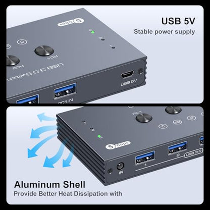 THXCDBID USB 3.0 Switch 3 Computers Sharing 4 USB-A Port USB Switch Selector 5Gbps Sharing Keyboard Mouse Printer Scanner Includes 3 USB 3.0 Input Cables and IR Remote Control
