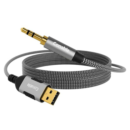 USB to 3.5mm Audio Cable 10 FT, USB A to 1/8’’ TRS Aux Jack Adapter, OFC, Nylon Braided, Gold-Plated Connector, for PC, Laptop, Speaker, PS5/4 Windows, Headphones, Not for Recording and Microphone - size: 10FT