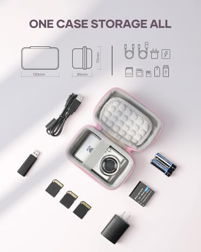 SQERO Digital Camera Case for KODAK PIXPRO FZ45 FZ55 & CAMKORY 1080P - Compact Travel Bag with 3 SD Card Slots,Small Lightweight Pouch, Cute Gifts for Adults Kids - color: pink