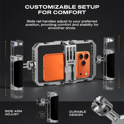 C Coiro Universal Smartphone Phone Cage with Leather Shoulder Strap, Phone Stabilizer for Video Recording and Vlogging for iPhone 17 16 15 for Samsung for Pixel and Other Android Phones