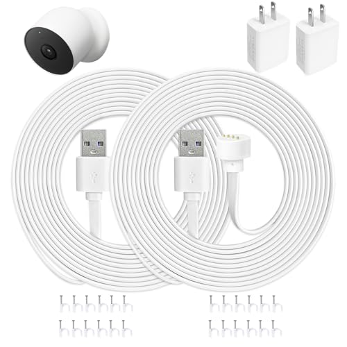 20FT Power Cable and Adapter for Google Nest Cam Outdoor or Indoor (Battery), Weatherproof Charging Cord with Durable Charger – Perfect for Flexible Indoor & Outdoor Setup 2 Pack - size: 20 FT, style: 2 Pack