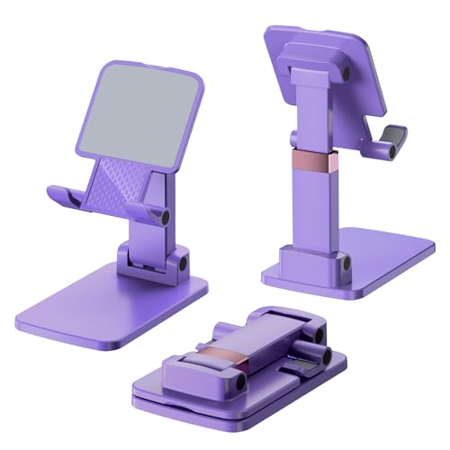 Cell Phone Stand Cute Mobile Holder For iPhone Desk Office Accessories | for thick cases; Under 12" Tablets, e-readers; Folds flat; Anti-slip; Weighted base - color: 03-Purple
