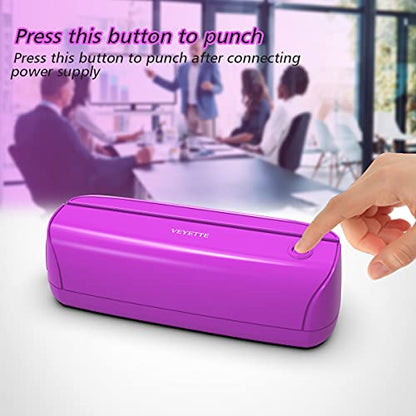 Electric 3 Hole Paper Punch, VEYETTE Paper Puncher with Adapter for Office School Studio, 20 Sheet Capacity, AC or Battery Purple - color: Purple