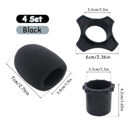 4 Set Black Wireless Handheld Microphone Protection Kit - Shakeproof Anti-Rolling Silicone Ring, Bottom Rod Sleeve Holder, Windscreen Foam Cover for KTV Mic Device - color: Black