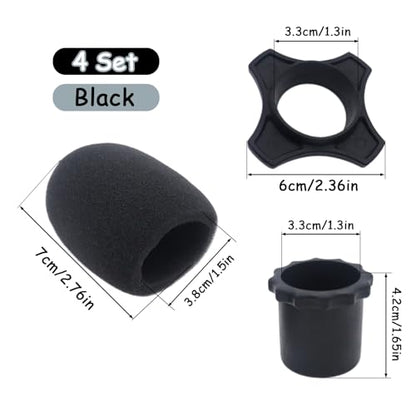 4 Set Black Wireless Handheld Microphone Protection Kit - Shakeproof Anti-Rolling Silicone Ring, Bottom Rod Sleeve Holder, Windscreen Foam Cover for KTV Mic Device - color: Black