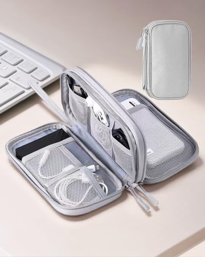 Multi Travel Cable Organizer Pouch, Portable Travel Storage Bag for Cables, Chargers, Earphones, Phones, and Accessories, Double-Layer Design, Gray - color: Gray