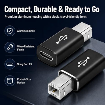 USB B to USB C Adapter, Computer-Cable-USB-to-USB-Adapters, Type C Female to USB Male, Support Data Sync, for Scanner, Printer, Camera, Electric Piano, Laptops