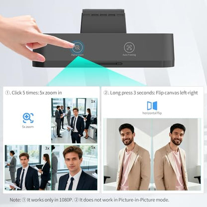 4K Webcam for PC, 8MP USB Webcam with Dual Noise-reducing Microphones, Picture-in-picture, Auto Framing, 5X Zoom, 92° Wide FOV, Auto Light Correction, Perfect for Conference, Video Callings, Streaming