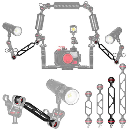 MINIFOCUS 6" Double Ball Aluminum Extension Arm, 1" Ball Head Connector Underwater CNC Arm System Ball Head Extension for Strobe/Video Light/Diving Camera Tray, Waterproof and Rustproof (2pack) - size: 6" Extension Arm