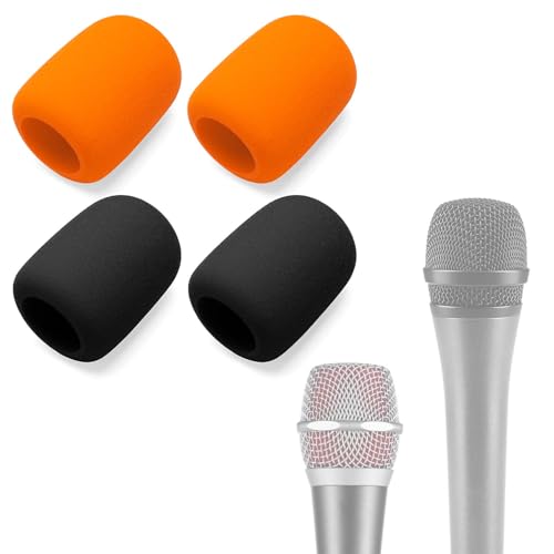 4-Pack Foam Mic Cover Compatible with Sennheiser E835 E835-S E845 E845-S E935 E965 E935 E945 XS-1 SE ELECTRONICS V7 Dynamic Microphone, Windscreen Pop Filter, Black Orange