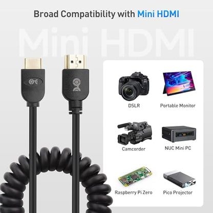 Cable Matters 48Gbps 8K Mini HDMI Coiled Cable 1-3ft with 8K@60Hz, 4K@240Hz and HDR Support, MiniHDMI to HDMI Cable Coiled for DSLR Cameras, Camcorders, Portable Monitor and Raspberry Pi Zero - style: Mini HDMI