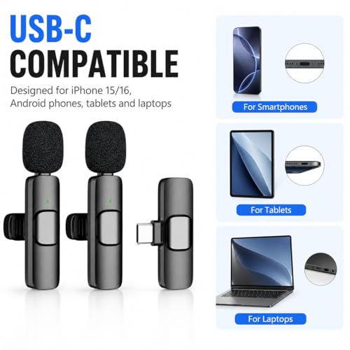 USB C Mini Lavalier Microphone for iPhone 15 16 and Android Devices