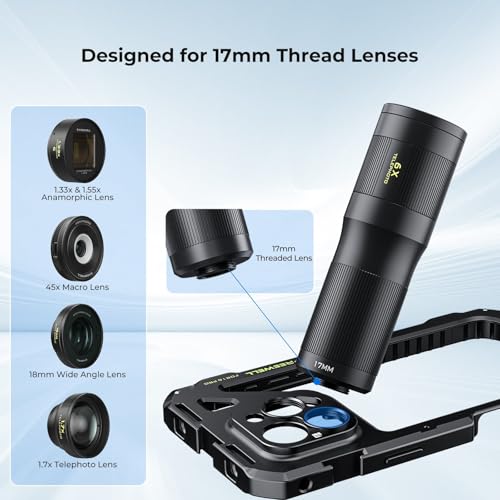 Freewell Genius Rig Cage for iPhone 16 Pro - Magnetic Filter Slot & 17mm Lens Mount, Tool-Free Setup, Multifunctional Tripod/Monopod Handle, Bluetooth Remote - style: 16 Pro