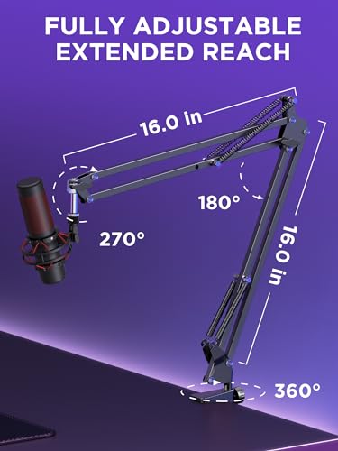 InnoGear Boom Arm Microphone Mic Stand for Blue Yeti HyperX QuadCast SoloCast Snowball Fifine Shure SM7B and Other Mic, Extended Mic Arm (Black) - color: Black, style: Extended Mic Arm