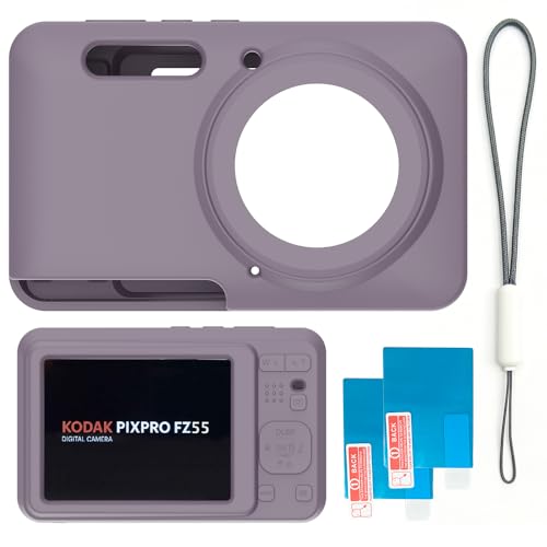 Case for Kodak PIXPRO FZ55,FZ55 accessories,Soft Silicone Protective Case,Comes with 2 Screen Protectors and 1 Wrist Strap - Rose grey - color: Rose grey