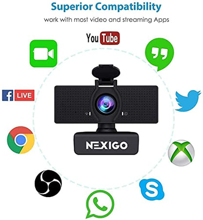 NexiGo 1080P Business Webcam Kits, N60 HD Web Camera with Microphone and Privacy Cover, Software Control, Enhanced Video Conference Lighting Kit with Webcam Style Clip, for Zoom/Skype/Teams