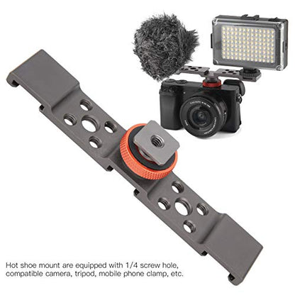 3 in 1 Hot Shoe Mount Adapter, Camera Hot Shoe Bracket with Multiple Screw Holes, Aluminum Alloy Extension Bar for Camera Mobile Phone Rabbit Cage (Gray) - color: Gray