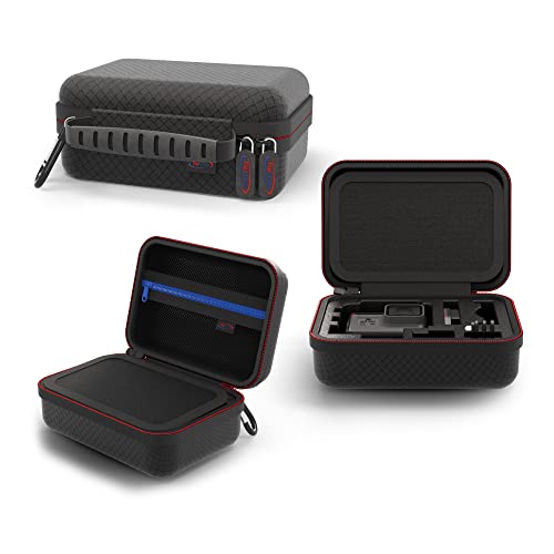 DigiCharge Action Camera Carrying Case for GoPro Lit Hero 13, 12, 11, 10, 9, Max 2 & DJI Osmo Action, Insta360 – EVA Shockproof Travel Storage Bag with Foam Cutouts & Mesh Pocket 6.5x4.5x3 Inch - size: S