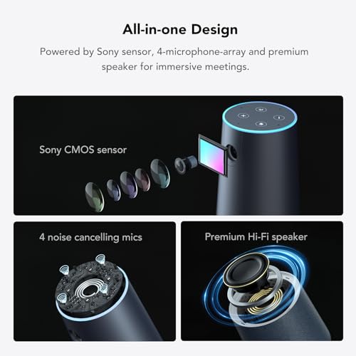 NUROUM C40(2nd Gen) 2K Video Conference Webcam with Microphone and Speaker, 5X Zoom, 4 Noise Cancelling Mics Conference Room Camera, 120°Ultra Wide Angle, 16ft Voice Pickup, for Zoom/Skype/Teams