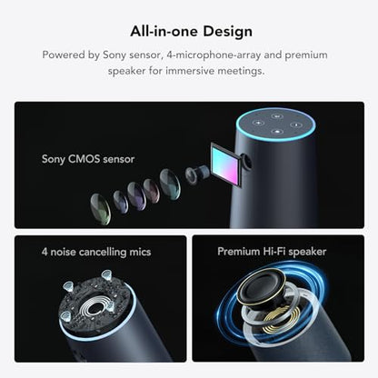 NUROUM C40(2nd Gen) 2K Video Conference Webcam with Microphone and Speaker, 5X Zoom, 4 Noise Cancelling Mics Conference Room Camera, 120°Ultra Wide Angle, 16ft Voice Pickup, for Zoom/Skype/Teams