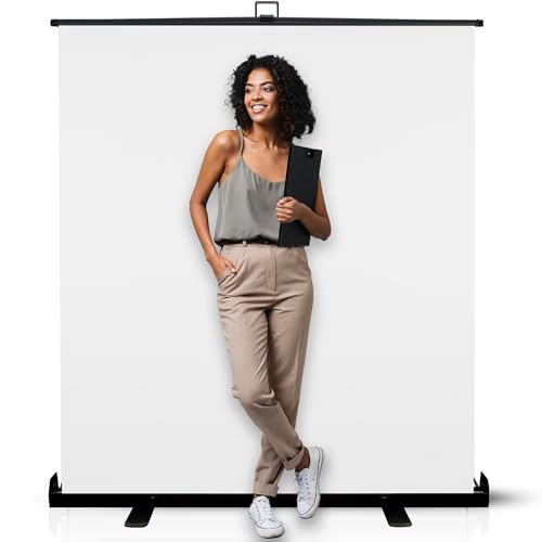 62 inches Wide Large Collapsible Chromakey Panel White Screen for Photo Backdrop and Streaming - Portable Pull Up, Solid Aluminum Base Wrinkle-Resistant Fabric, Auto-Locking Air Cushion Frame - color: White, size: 62-Inch