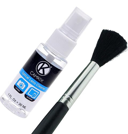Camkix Camera Lens Cleaning Kit - Air Blower, 2in1 Lens Cleaning Pen, Cleaning Brush, Spray Bottle w/Cleaning Solution, Lens Cleaning Paper Tissue (50 Sheets), Microfiber Cleaning Cloths- for Lenses - color: W/ Fluid