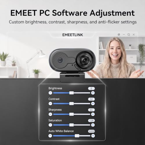 EMEET C100 1080P Webcam for PC, Built-in Mic, Rotating Privacy Cover, Portable Metal Clip, Computer Camera for Home Office, Meetings, Learning, Streaming, External Webcam for Desktop, Laptop, PC USB-A - style: Smooth 1080P w/ Stable Fixed Focus