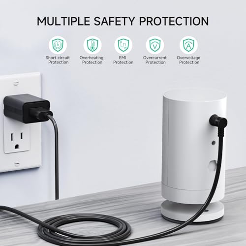 OLAIKE Indoor/Outdoor Power Adapter for Ring Stick Up Cam Battery 3rd Gen/2nd Gen/Plug-in, Weatherproof Cable(5m/16ft) to Continuously Charge Camera, No Need to Change Batteries, Black - color: Black(5m/16ft)